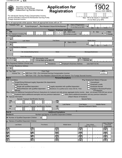 local residence address|To be filled up by BIR Application for 1902 Kawanihan ng Rentas .